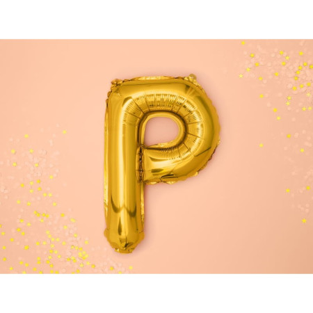 Balon Folie Metalizata Litera P, Cyrax, 80 cm, Umflati cu Heliu sau Aer, Ambalaj Individual, Pai inclus, Auriu