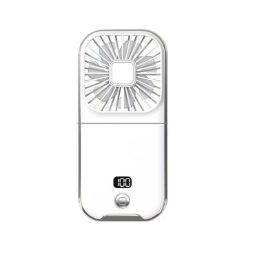 Ventilator Portabil  3 in 1, de Mana, de Gat, de Birou, 16.7 x 8 x 1.9 cm, 3 Trepte de Viteza, Incarcare USB, Pliabil, Afisaj Digital, Suport Telefon, Alb