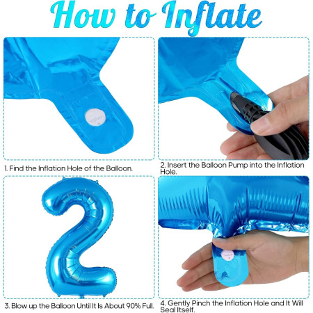 Balon din Folie Metalizata, Cyrax, Figurina Cifra, Tema Aniversare 80 cm, Ambalaj Individual, Pai inclus, Umflare cu Aer sau Heliu, Albastru, Cifra 2