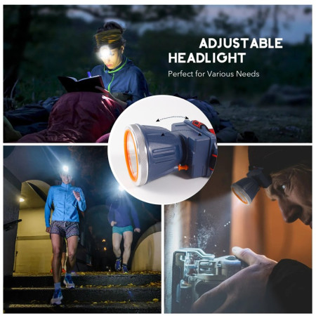 Lanterna LED de Montat pe Cap,  cu Raza Lunga de Zoom, Reincarcabila USB, Far Telescopic, Rezistent la Apa, Reglabil, pentru Pescuit in Aer Liber, Camping, Lumina Puternica, Lanterna, 8.6x7.5x6.5cm, Albastru