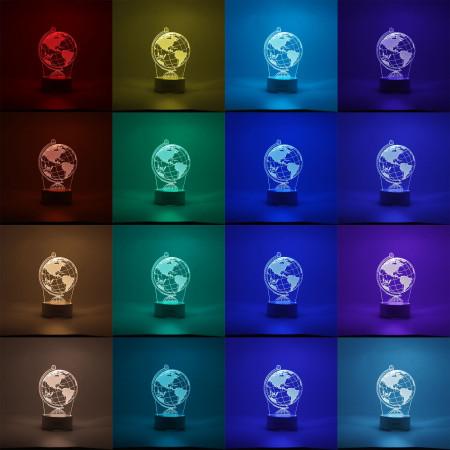 Lampa LED decorativa,  3D, Globul Pamantesc, doua moduri de alimentare USB si baterii, 20 cm inaltime, din material acril si lumina multicolora, alb