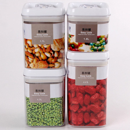 Cutii de Depozitare Alimente, Cyrax, Set din 4 Cutii pentru Condimente in Bucatarie, Cutii de tip Container, Diferite Dimensiuni, cu Capac Ermetic, din Plastic PP, Transparent