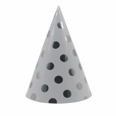 Set 6 Coifuri Metalizate, Cyrax, pentru Petrecere, Tematica Aniversare, Model Buline, 20 cm, Argintiu