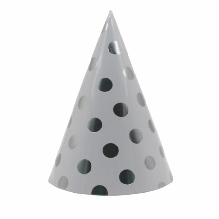 Set 6 Coifuri Metalizate, Cyrax, pentru Petrecere, Tematica Aniversare, Model Buline, 20 cm, Argintiu