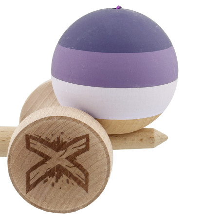 Kendama X Originala, Profesionala, Cyrax, Rubber Grip, Cupe Mari KING SIZE V3, Gaura in Baza, Rulment Metalic, din lemn 18 cm, Ata 62/65 cm, Special Purpuriu/Mov/Lila