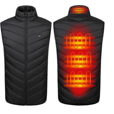 Vesta Inteligenta Incalzita,  Unisex, 2 Zone de Incalzire, Umplutura Bumbac, 3 Trepte de Temperatura, Incarcare USB, Negru, 45 - 50 kg, Marime M