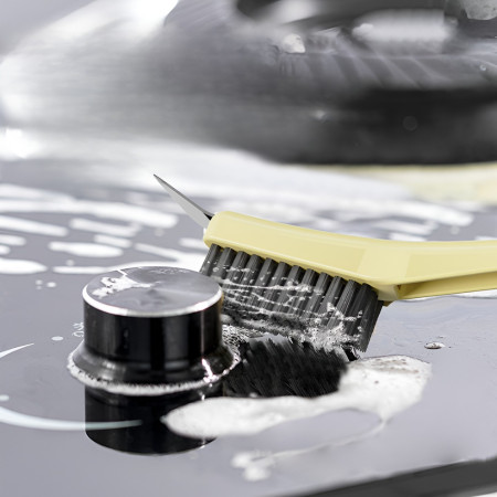 Perie de Sarma pentru Bucatarie,  din Doua Bucati, Maner Lung cu Gaura de Prindere, Peri din Otel, Anti-Reziduu, Anti-Murdarie, 24.5x2.7x6.7cm, Galben