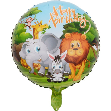 Balon din Folie Metalizata, Cyrax, Mini Figurina Rotunda, Model Animalute, Happy Birthday, Tematica Aniversare, 45 cm, Ambalaj Individual, Pai Inclus, Umflare cu Aer sau Heliu, Multicolor