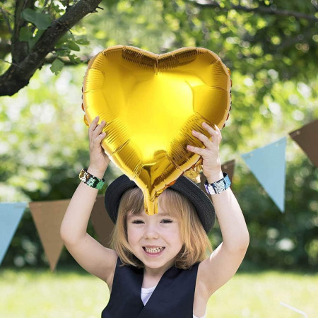 Set 2 Baloane din Folie Metalizata, Cyrax, Model Inimi, Tema Ziua Indragostitilor, 45 cm, Ambalaj Individual, Pai Inclus, Umflare cu Aer sau Heliu, Argintiu/Auriu