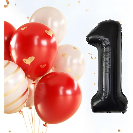 Balon din Folie Metalizata, Cyrax, Figurina Cifra, Tema Aniversare 80 cm, Ambalaj Individual, Pai inclus, Umflare cu Aer sau Heliu, Negru, Cifra 1