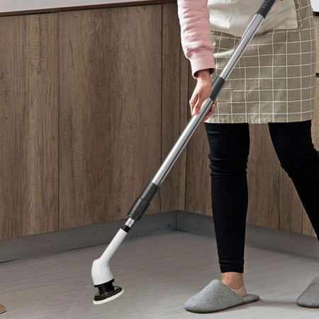 Perie Electrica de Curatare,  pentru Gresie, Baie, Bucatarie, 25x20x9.5 cm, cu 6 Capete, Maner Extensibil Detasabil 84-127cm, Incarcare USB-Type C, Rotire 360 de Grade, 3000 mAh, Culoare: Alb