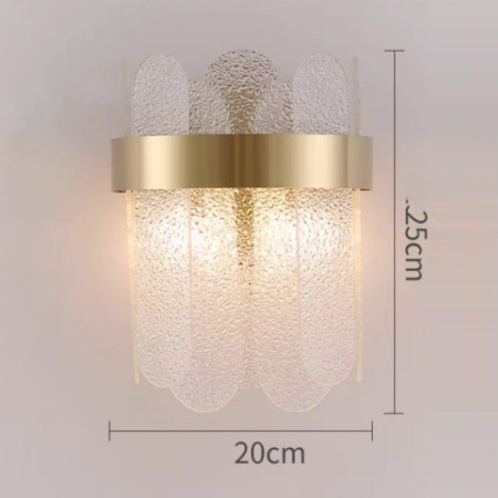 Lampa de Perete in Interior,  Lampa de Lux pentru Decor de Interior, Corp de Iluminat Tip aplica, din Inox Auriu si Cristal, Lumina Calda Rece Neutra, 25 x 20 cm, Ideal pentru Camere Mici si Medii, Auriu