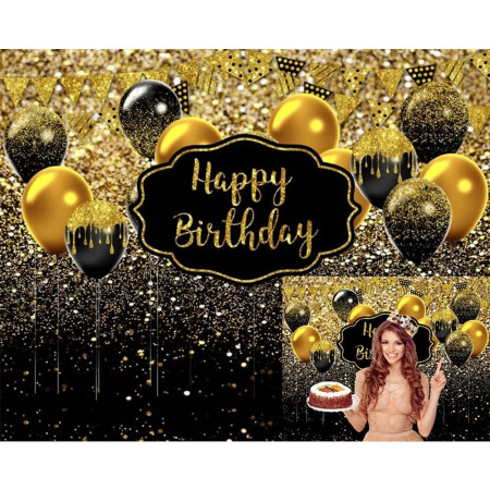 Banner Tip Fundal pentru Poze, Cyrax, din Panza, 185 x 110 cm, Sfoara 6 m, Prindere in 4 Colturi, Negru/Auriu