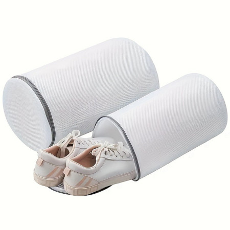 Sac Cilindric pentru Spalare Incaltaminte,  Dimensiuni Mici, pentru Masina de Spalat, 31x18x3 cm, Alb