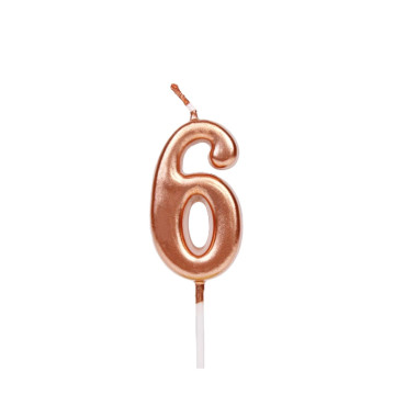 Lumanare de Tort, Cyrax, Model Cifra 6, Party, 4.5 x 2.5 cm, din Parafina, Rose Gold