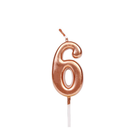 Lumanare de Tort, Cyrax, Model Cifra 6, Party, 4.5 x 2.5 cm, din Parafina, Rose Gold