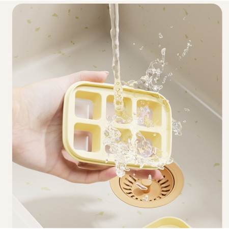 Forma pentru gheata cu presa Cyrax, din silicon alimentar, 6 cuburi, caserola pentru depozitare, usor de folosit si curatat, 10.5 x 7.5 x 4.1 cm, galben