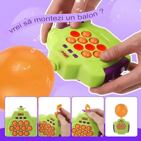 Joc Pop-It Antistres, Cyrax, Electronic, 50 de Baloane, Muzica, 2 Moduri de Joc, Nivel Maxim 200, 14.5x13.5x5.7cm, Verde