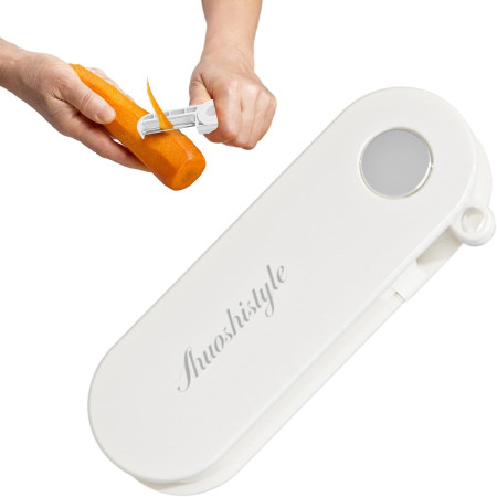 Peeler pentru Legume si Fructe, Cyrax, 3.6 x 9.1 cm, Multifunctional, Curatator Pliabil, din ABS si Otel Inoxidabil, Alb