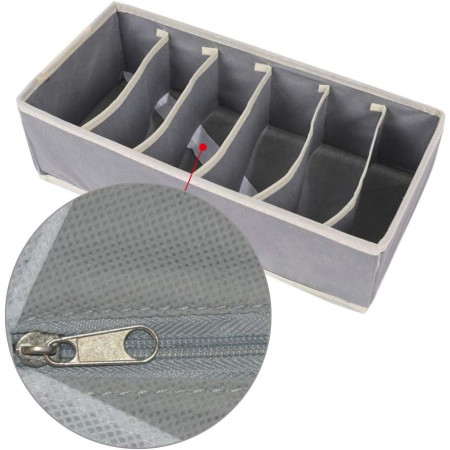 Cutie De Depozitare,  Pentru Lenjerie, Sosete Si Sutiene, Material Textil, 6 Compartimente, 32 x 16 x 10 cm, Culoare Gri