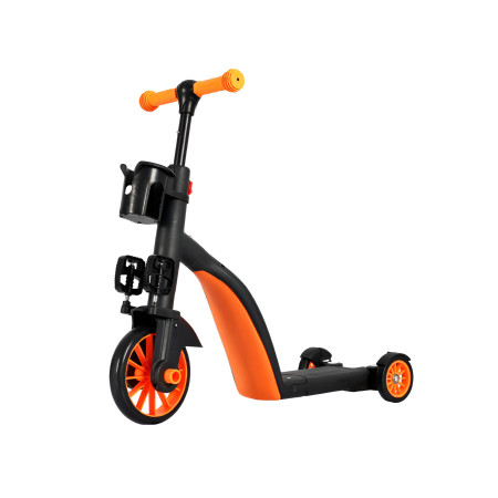 Bicicleta 8 in 1, Cyrax, Transformabila, Multifunctionala, Reglare Inaltime, cu Maner de Impingere Detasabil, Tricicleta, Trotineta, 3 Roti, Pedale, Cosulet, 3-6 Ani, Portocaliu