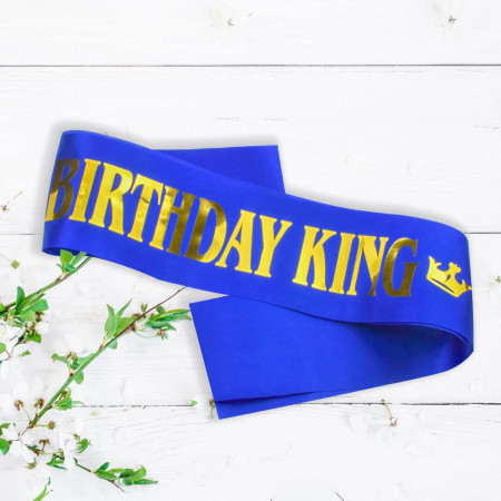 Panglica pentru Aniversare, Cyrax, Model Birthday King, Tematica Aniversare, 160x9.5 cm, Albastru