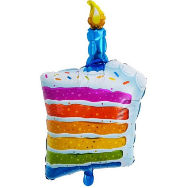 Balon din Folie Metalizata, Cyrax, Model Prajitura cu Lumanare, 84x53 cm, Baloane Party, Ambalaj Individual, Pai Inclus, Umflare cu Aer sau Heliu, Multicolor