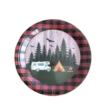 Set 10 Farfurii Unica Folosinta, Cyrax, 23 cm, Model Camping, Multicolor