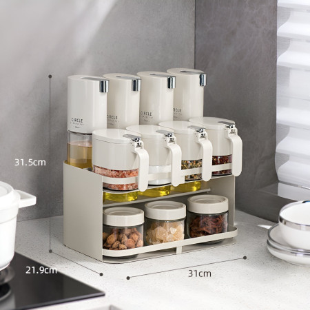 Suport pentru Depozitare Condimente, Ulei, Otet, Cyrax, Montare pe Perete din 12 Piese, Uz Casnic, pentru Bucatarie, 31 x 21.9 x 31.5cm, Alb