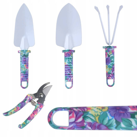 Set 5 accesorii pentru gradinarit  geanta depozitare inclusa, otel inoxidabil, 38 x 29 cm, mov