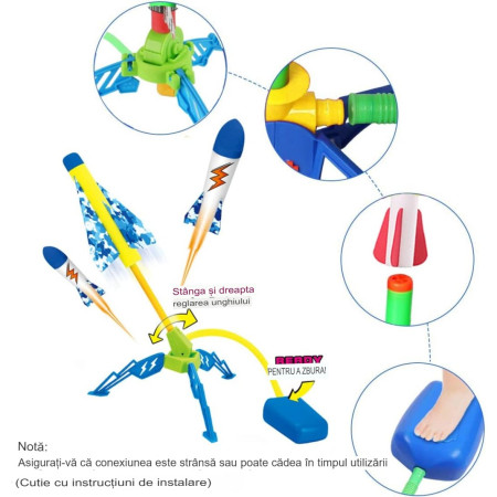 Jucarie pentru Copii, Cyrax, Lansator de Rachete cu Piciorul, un Singur Lansator, 4 Rachete Fara Lumini, 40.5 cm Inaltime, Multicolor