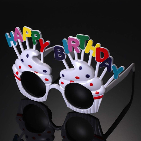 Ochelari Happy Birthday, Cyrax, Tematica Aniversare, Protectie Soare, din Plastic, Model Prajiturele, 18.5x11.5 cm, Alb