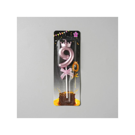 Lumanare Cifra 9, Cyrax, Model Coroana cu Fundita, Pentru Tort, 6 x 2.5 cm Mov