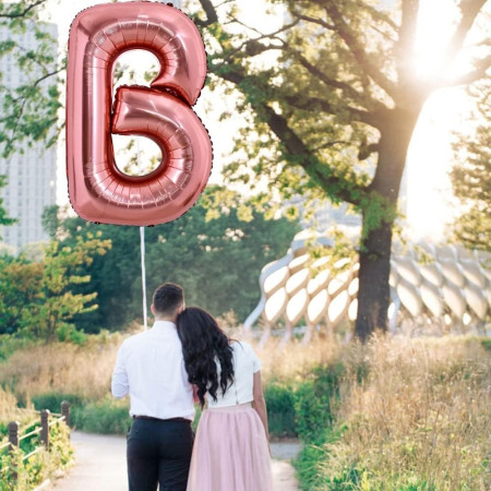 Balon Folie Metalizata Litera B, Cyrax, 80 cm, Umflati cu Heliu sau Aer, Ambalaj Individual, Pai inclus, Rose Gold