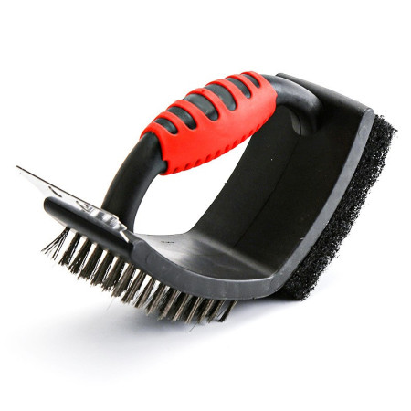 Sarma pentru Gratar, Cyrax, 3 in 1, cu Racleta si Burete, Sarna din Otel Inoxidabil, 16 x 7 x 11 cm