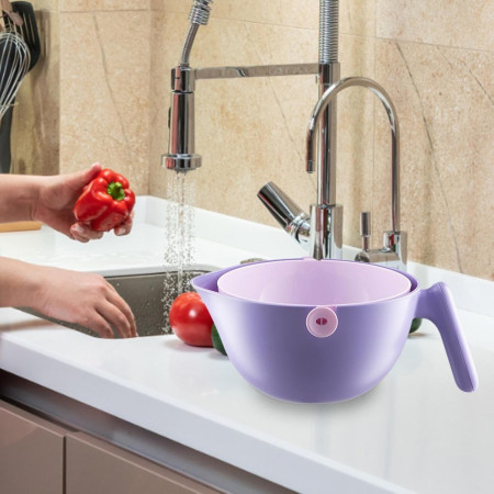 Bol cu Doua Straturi, Cyrax, pentru Fructe, Legume, cu Cos de Scurgere a Apei, 2L, din ABS+PP, 29.9 x 22.5 x 11.8 cm, Mov