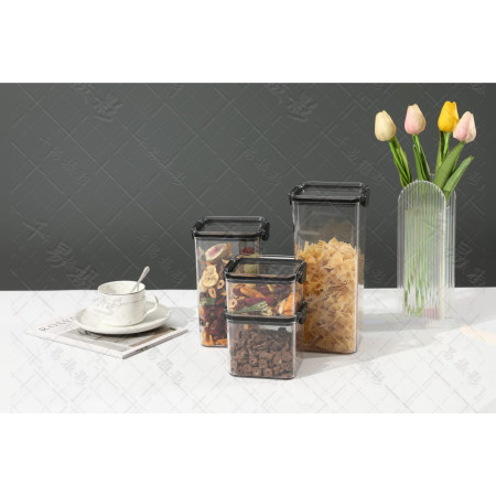 Set 8 Recipiente din Plastic, Cyrax, pentru Alimente/Obiecte, Inchidere Ermetica, 2 x 460 ml, 3 x 700 ml, 2 x 1300 ml, 1 x 1800 ml, Transparent