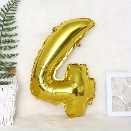 Balon din Folie Cyrax, Cifra 4, 81 cm, Pentru Aer sau Heliu, Bulk, Auriu