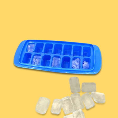 Forma pentru cuburi de gheata Cyrax, 14 cuburi, reutilizabil, plastic alimentar, cu capac, orificiu umplere, dreptunghiulara, 29.5 x 12.5 x4 cm, albastru