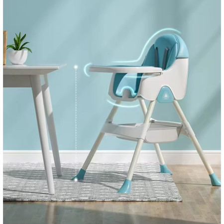 Scaun de Masa Pliabil 3in1, Cyrax, Reglabil, Multifunctional, 3 Pozitii, Masuta si Husa Detasabile, Centura de Siguranta, Albastru