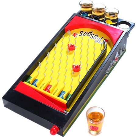 Joc de societate Pinball cu pahare pentru shoturi Cyrax, 40 x 17,7 cm, galben