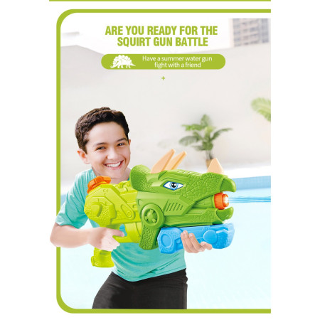 Pistol cu Apa pentru Copii, Rezervor, Pentru Piscina/Plaja, Cyrax, 6ani+, Triceratops, 3 duze, Verde, 640ML
