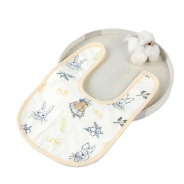 Baveta in Forma de U, Cyrax, din Bumbac, pentru Copii 0-12 Luni, Rezistenta la Apa, cu Capse, Model cu Iepurasi, 21x30 cm, Bej