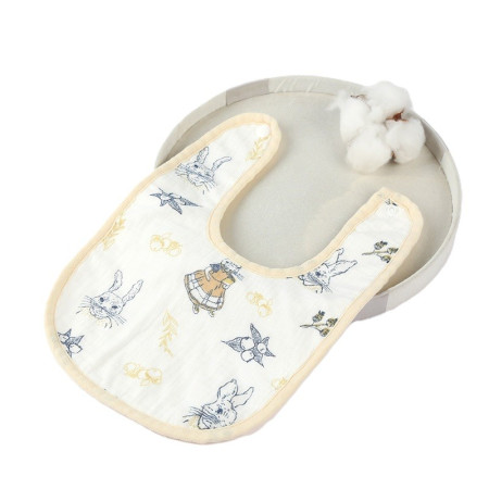 Baveta in Forma de U, Cyrax, din Bumbac, pentru Copii 0-12 Luni, Rezistenta la Apa, cu Capse, Model cu Iepurasi, 21x30 cm, Bej