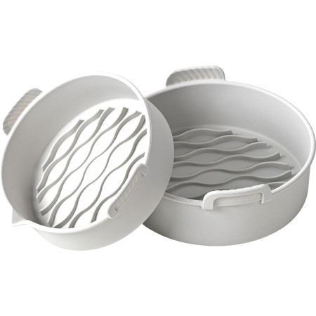 Set 2 tavi din silicon ecologic pentru air fryer Cyrax, temperatura maxima 230 grade, reutilizabile, reciclabile, cu manere anti-alunecare, fund antiaderent, 18.7 x 19.5 x 7 cm, gri