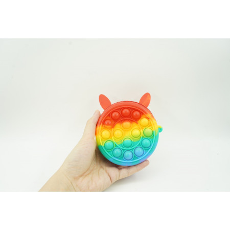 Jucarie antistres din silicon Cyrax, Pop it Now and Flip It ,Mini Geanta, Iepuras, 6 cm, Curcubeu