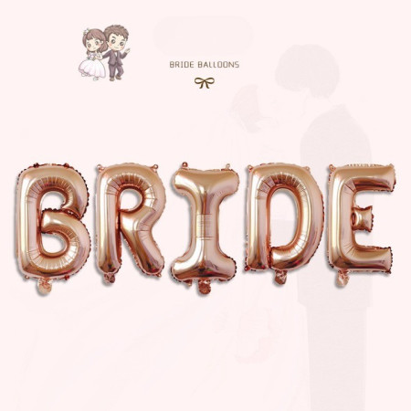 Set Baloane din Folie Metalizata, Cyrax, Model Scris Bride, Litere de 100 cm, Tema Iubire, Baloane Party, Ambalaj Individual, Pai Inclus, Umflare cu Aer sau Heliu, Roz