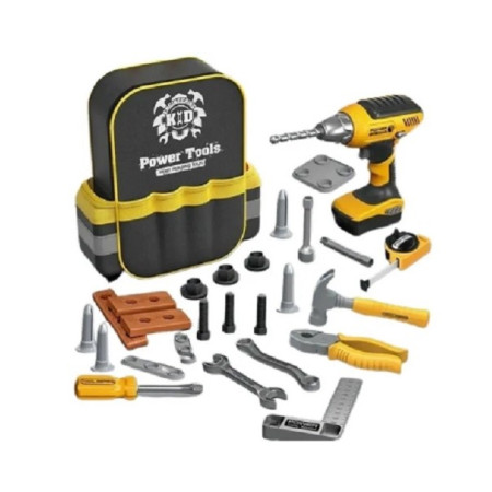 Set Scule de Jucarie pentru Copii, Cyrax, Ghiozdan cu Bormasina si Accesorii Incluse, 28 Piese, Material Plastic Durabil, Interactiv, +3 Ani, 30.5x25x11 cm, Negru/Portocaliu