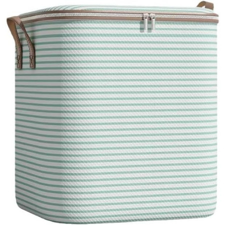 Cutie de Depozitare cu Fermoar,  Pliabila, Maner Ranforsat, Fermoar Rezistent, pentru Haine, Paturi, Plapume, Perne, Lenjerii de Pat, Jucarii, 56x45x56 cm, 150 Litri, in Dungi, Verde