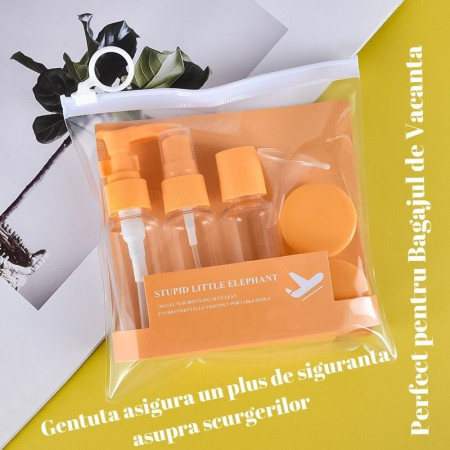Set Recipiente pentru Cosmetice, Cyrax, 5 Piese, cu Gentuta, pentru Calatorii, Reutilizabile, Portocaliu, Material Plastic, 40 ml, 10g